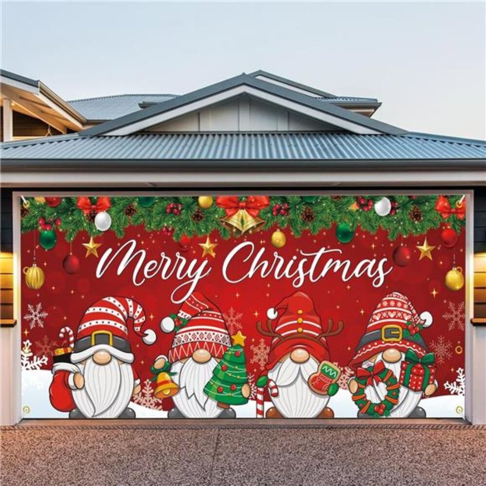 7 x 16 ft Christmas Garage Door Cover, 2025 Holiday Decorations for Double